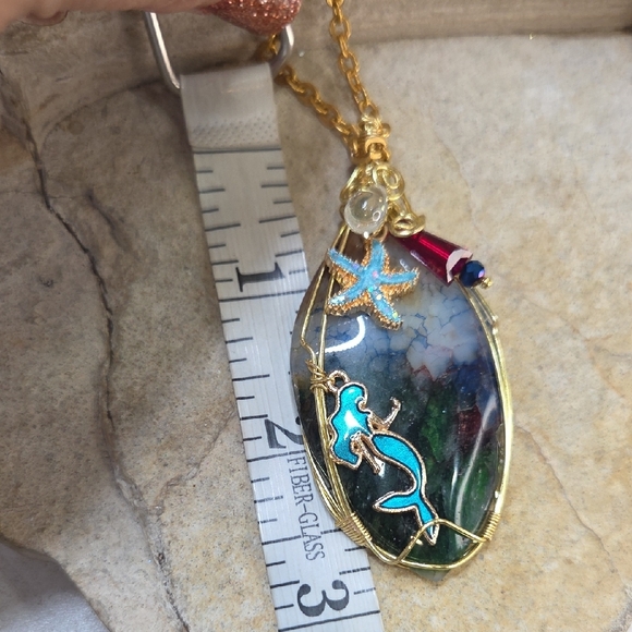 Wirewrapped Multi Color Agate Stone Mermaid Pendant Necklace - Picture 8 of 9